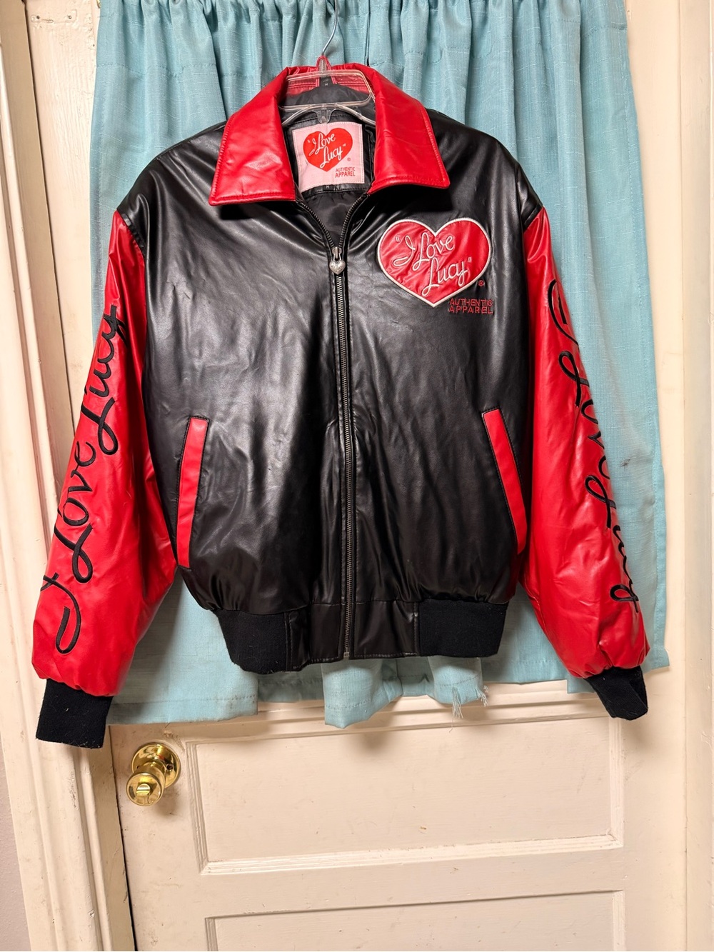 Black & Red Leather Bomber Jacket